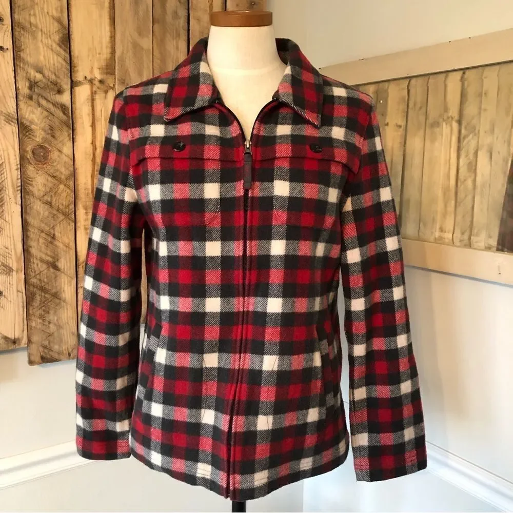 WOOLRICH Plaid Multi Color Thick‎ Zip Up Jacket With Pockets Size Medium